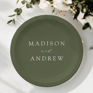 Moderne, elegante Script Olive Green Wedding Pappteller