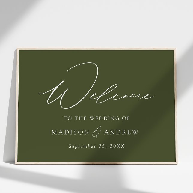 Moderne elegante Script Olive Green Wedding Willko Poster (Von Creator hochgeladen)