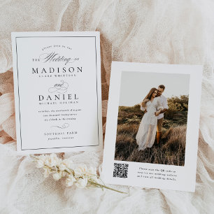 Moderne, elegante Script QR Code Foto Hochzeit Einladung