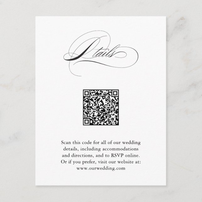 Moderne elegante Script QR Code Hochzeitdetails Begleitkarte (Vorderseite)