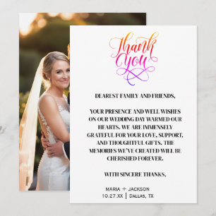 Moderne, elegante Script-Schwarz-weiße Hochzeit Dankeskarte