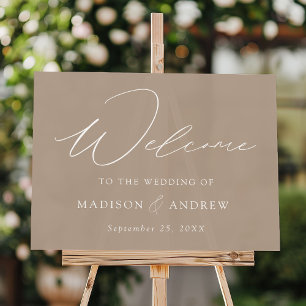 Moderne elegante Script Taupe Wedding Willkommen Acrylschild