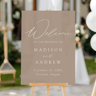 Moderne elegante Script Taupe Wedding Willkommen Acrylschild