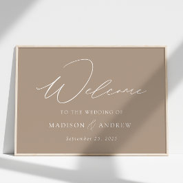 Moderne elegante Script Taupe Wedding Willkommen Poster