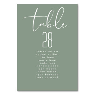 Moderne elegante Seite Grünen Hochzeitssattel Tischnummer