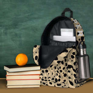 Moderne elegante Sepia-Leoparden-Muster und Name Bedruckter Rucksack