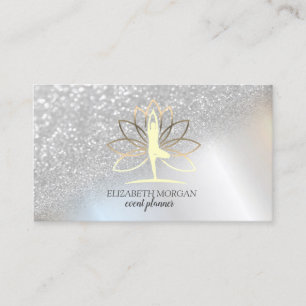 Moderne Elegante Silber Glitter Bokeh Frauen Lotus Visitenkarte