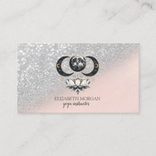 Moderne elegante silberne Glitter-Bokeh-Lotos-Mond Visitenkarte