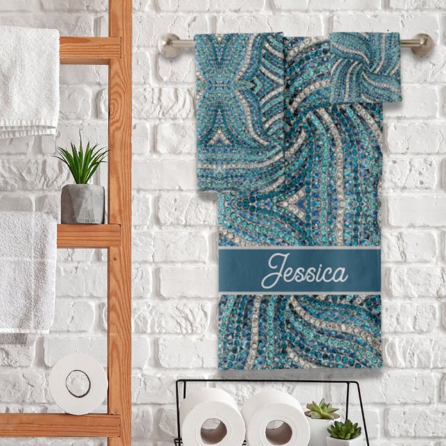 Moderne Elegante Silver Gray Türkis Blue Swirl Badhandtuch Set (Modern Elegant Silver Grey Turquoise Blue Swirl Bath Towel Set)