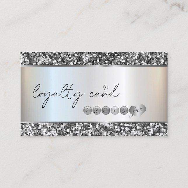 Moderne Elegante, Silver Sequins Stripe Loyalty Ca Treuekarte (Vorderseite)