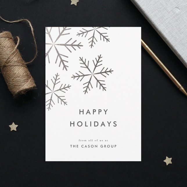 Moderne elegante Silver Snowflakes Business Feiertagskarte (Elegant Modern Snowflakes Simple Business Happy Holidays Card.)