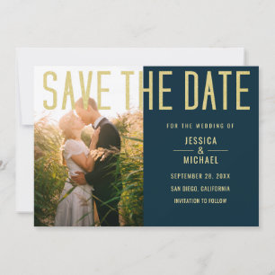 Moderne Elegante Simple Deep Blue Foto Wedding Save The Date