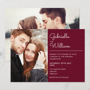 Moderne elegante Skript Burgund 2 Foto Hochzeit Einladung