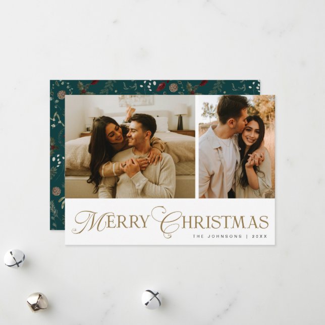 Moderne elegante Skript-Foto-Collage Weihnachten (Vorderseite/Rückseite Beispiel)