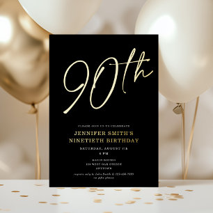 Moderne elegante Skript-Neunzigster 90. Geburtstag Folieneinladung