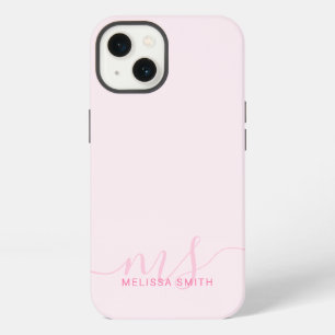 Moderne elegante Skript-Rosa Initialen Monogramm iPhone 13 Hülle