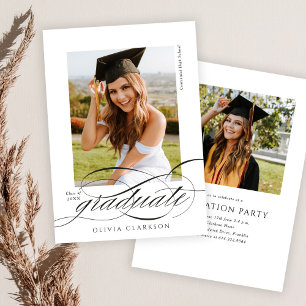 Moderne, elegante Skript-Zwei-Foto-Graduierungspar Einladung