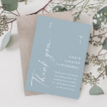 Moderne, elegante Skriptdusty Blue Boys Taufe Dankeskarte<br><div class="desc">Moderne elegante Script Dusty Blue Boys Taufe Danke Karte. Klicken Sie auf die Schaltfläche Personalisieren,  um dieses Design mit Ihren Details anzupassen. Um die Farben und Schriftart zu ändern,  wählen Sie dieses Design weiter bearbeiten,  um zusätzliche Optionen für die Anpassung zu öffnen.</div>
