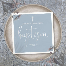 Moderne, elegante Skripte Dusty Blue Taufe Serviette