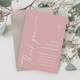 Moderne, elegante Skripte Dusty Pink Girls Taufe Dankeskarte