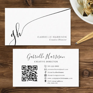 Moderne, elegante Skriptmonogramm-Initialen QR-Cod Visitenkarte