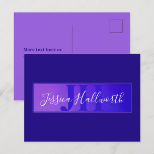 Moderne elegante Skriptname & Monogramm Ombre Lila Postkarte