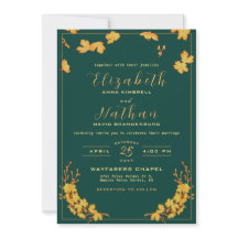 Moderne elegante Smaragdgrün & goldene Blumenhochz