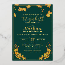 Moderne elegante Smaragdgrün & goldene Blumenhochz