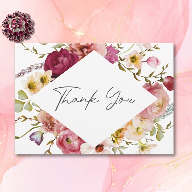 Moderne elegante Sommermesse Blumenblume Weiße Hoc Dankeskarte (Modern Elegant Summer Meadow Floral White Wedding Thank You Card)