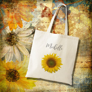 Moderne elegante Sonnenblume personalisiert  Tragetasche