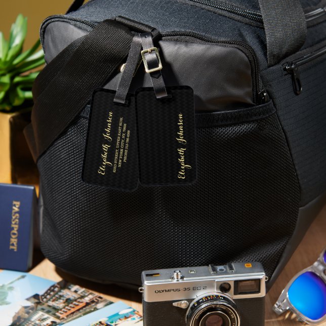 Moderne Elegante stilvolle Muster Black Gold Trave Gepäckanhänger (Vorderseite & Rückseite)