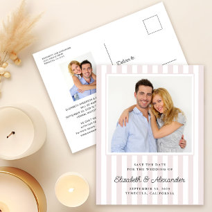 Moderne elegante Streifen-Foto-Hochzeit-Save-The-D Postkarte