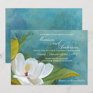 Moderne Elegante Südmagnolia Blumentypografie Einladung