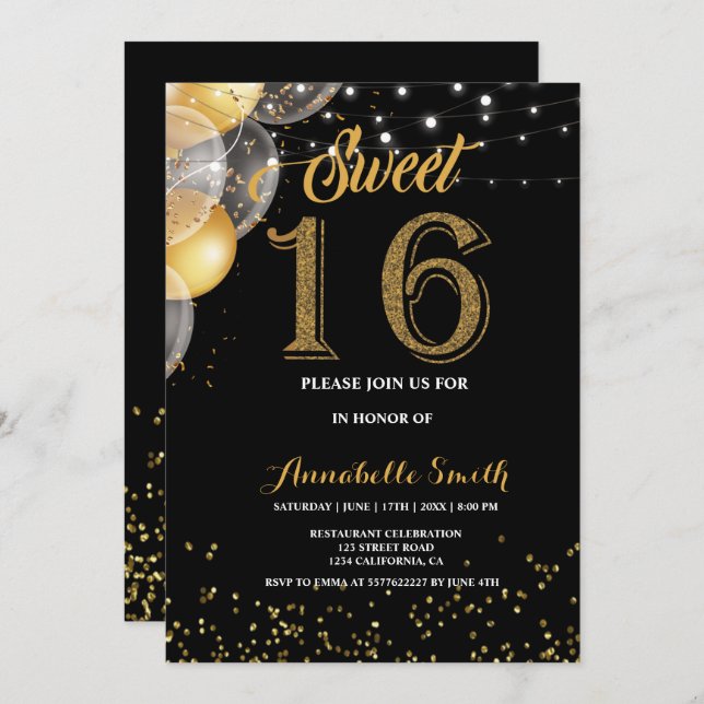 Moderne, elegante süße 16 einladung (Vorne/Hinten)