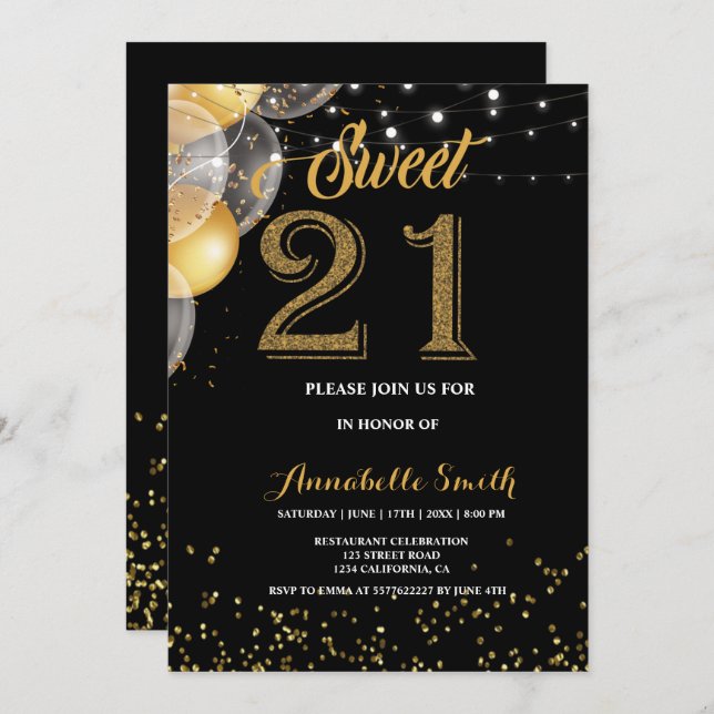 Moderne, elegante süße 21 einladung (Vorne/Hinten)