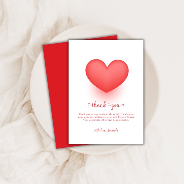 Moderne elegante Sweetheart Valentine Baby Dusche Dankeskarte (Modern Elegant Sweetheart Valentine Baby Shower Thank You Card)