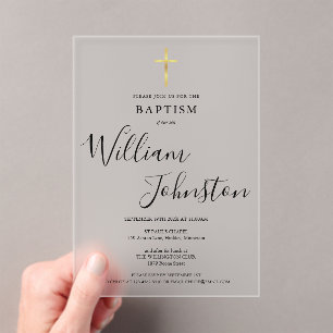 Moderne elegante Taufe Christening Goldkreuz  Acryleinladungen