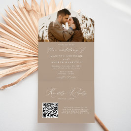 Moderne Elegante Taupe Foto Hochzeit All In One Einladung