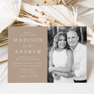 Moderne elegante taupe-fotohochzeit einladung