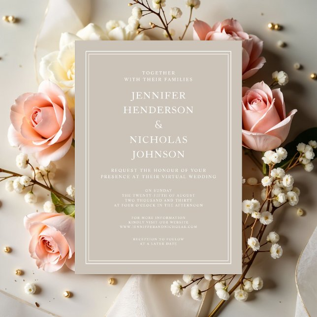 Moderne Elegante Taupe Virtual Wedding Einladung (Modern Elegant Taupe Virtual Wedding Invitation)
