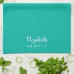 Moderne Elegante Template Typografy Name Best Aqua Geschirrtuch<br><div class="desc">Moderne elegante Typografie Name Template Aquamarin Blue Green Color Kitchen Handtuch.</div>