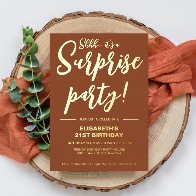 Moderne Elegante Terracotta 21. Überraschung Gebur Folieneinladung (Von Creator hochgeladen)