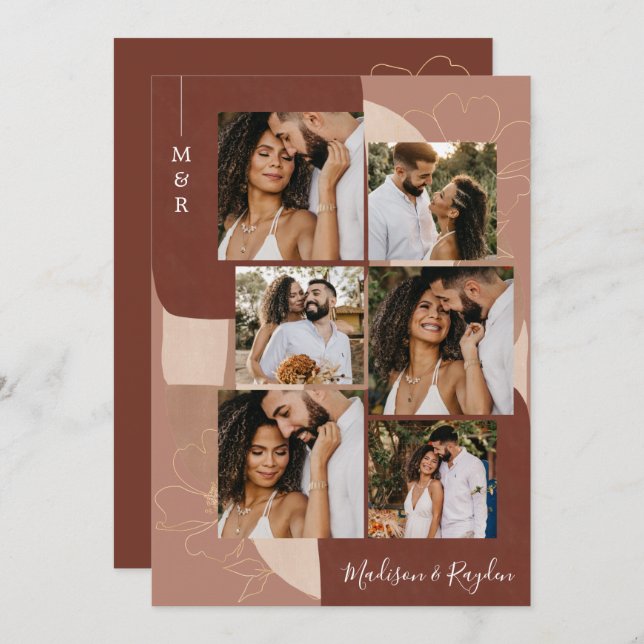 Moderne Elegante Terracotta Abstrakt 6 Foto Hochze Einladung (Vorne/Hinten)