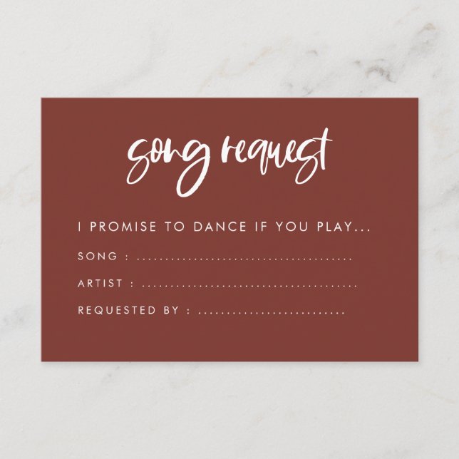 Moderne, elegante Terracotta Hochzeit Song Anfrage Begleitkarte (Vorderseite)