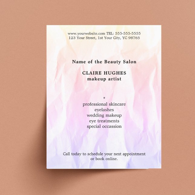 Moderne elegante Textur Hellrosa Visagist Flyer (Von Creator hochgeladen)