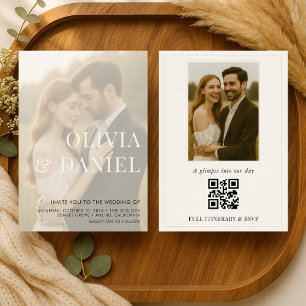 Moderne elegante transparente Foto-QR-Code-Hochzei Einladung
