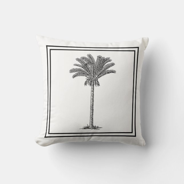 Moderne Elegante Tropical Palm Tree Schwarz-weiß Kissen (Vorderseite)
