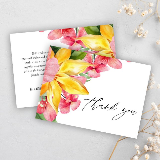 Moderne Elegante tropische Hochzeit in Urlaubsort Dankeskarte (Modern Elegant Floral Tropical Destination Wedding Thank You Card)