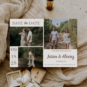 Moderne elegante Typografie 3 Fotos Collage Hochze Save The Date