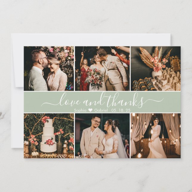 Moderne elegante Typografie 6 FotoCollage Dankeskarte (Vorderseite)